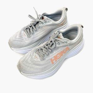 Hoka Women's Sneakers in Light Gray and Peach